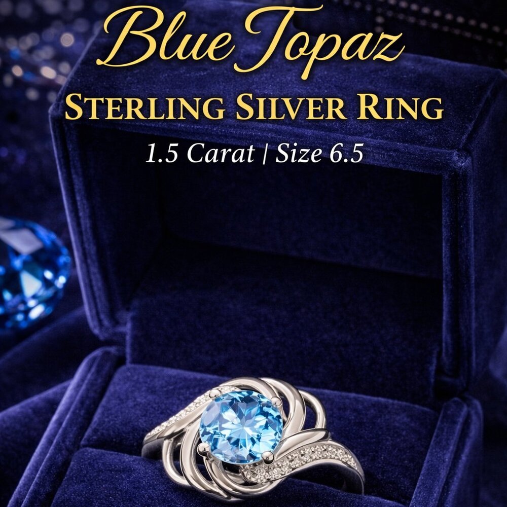1.5ct Blue Topaz Ring | Sterling Silver | Size 6.5 Elegant Gemstone Ring